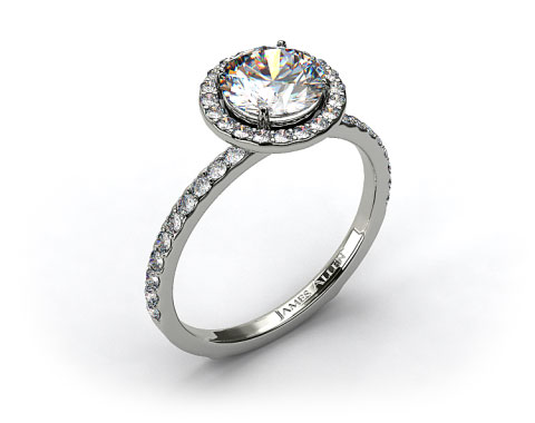 18k White Gold 0.39ct Diamond Halo Pave Engagement Ring